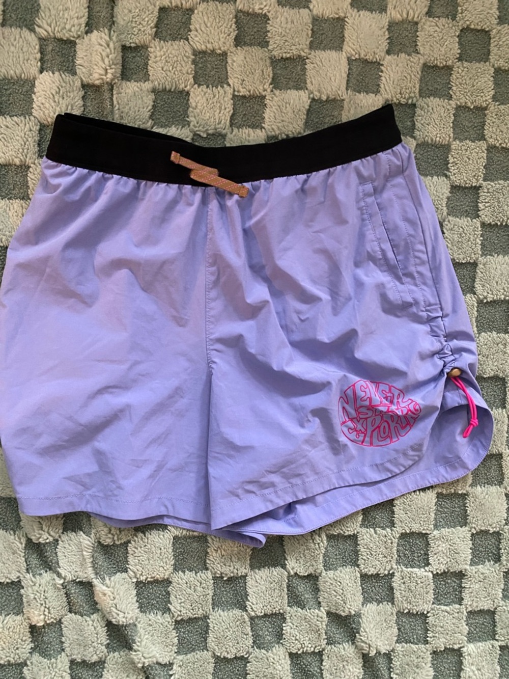 The North Face Lilac Trailwear Shorts with Gold Pocket and Black Waistband